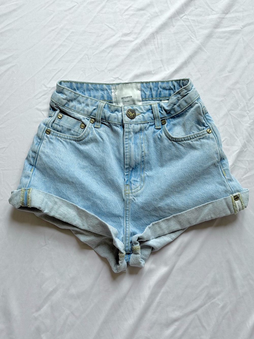 One Teaspoon High Waist Bandits Rolled Hem Denim Shorts Light Blue size 24